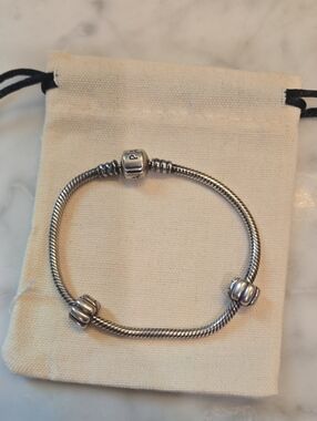 Pandora Silver Snake Chain Bracelet with Barrel Clasp and Slide Spacers